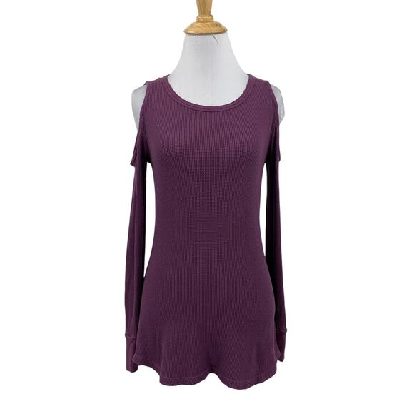 Splendid Top Womens XS Extra Small Purple Cold Shoulder Waffle Knit Tunic Shirt - Picture 1 of 14